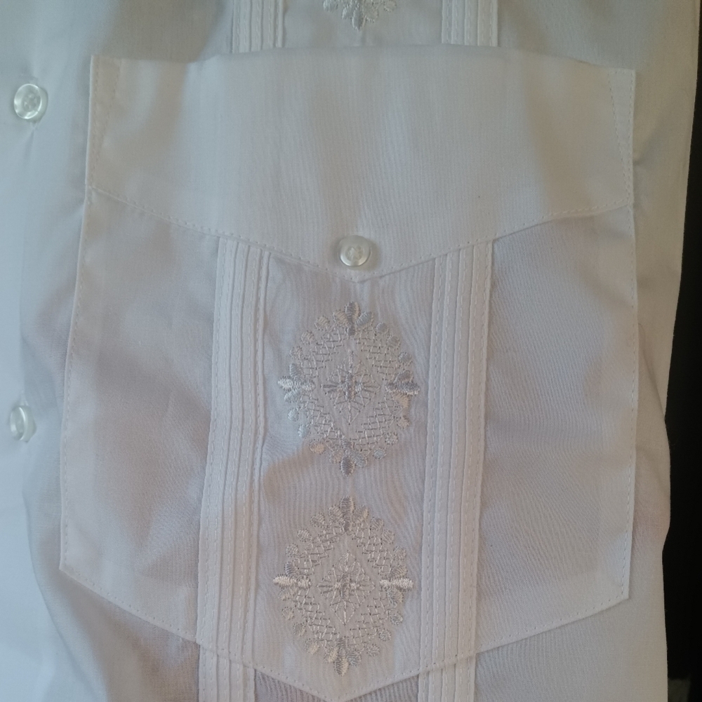 Men's Sobrino Embroidered Button Up White Dress Shirt Size XXL